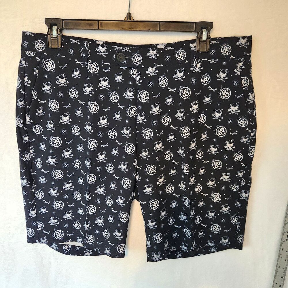 G/Fore Mens 38 9.5" Inseam Shorts Black Skull & Logo All Over Print Golf Stretch